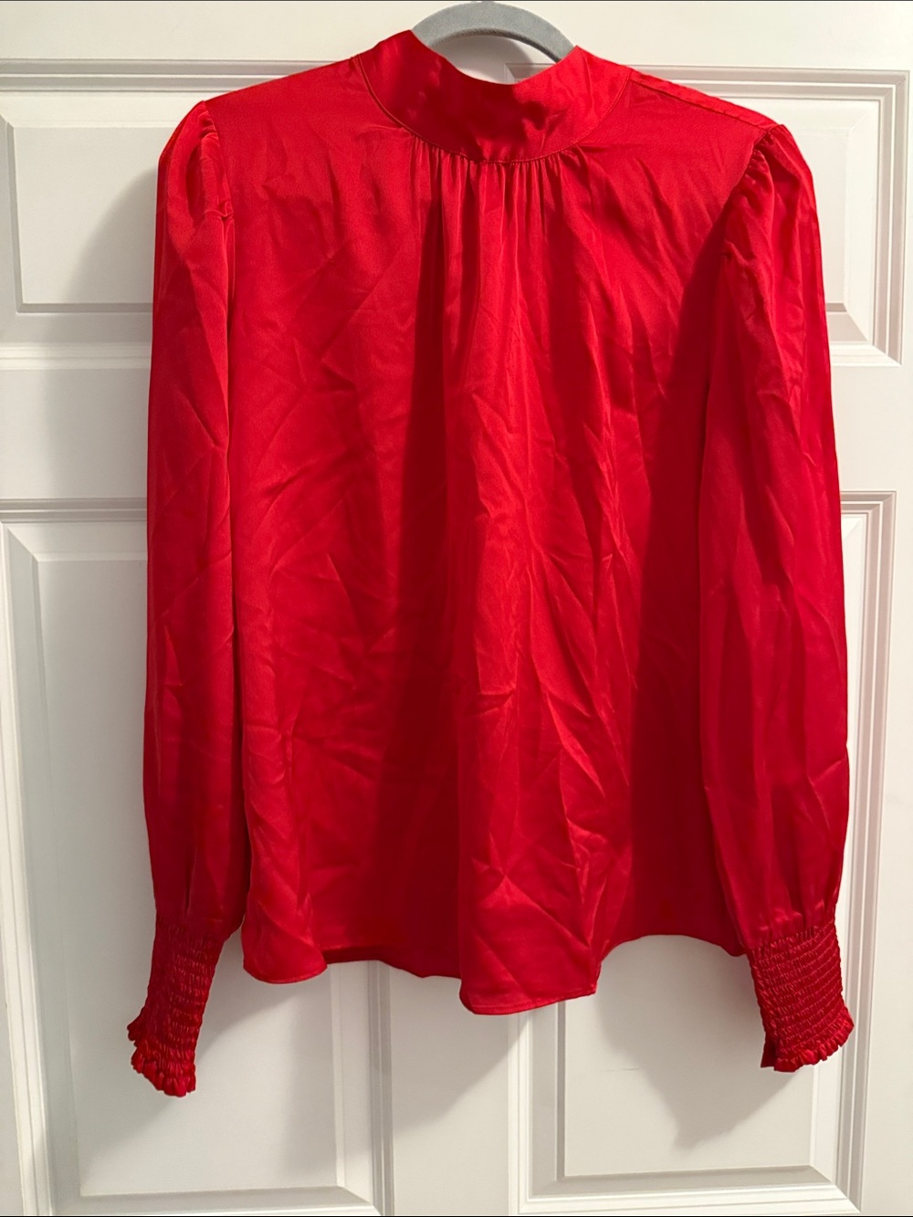 Ann Taylor Red Mock-Neck Long-Sleeve Blouse